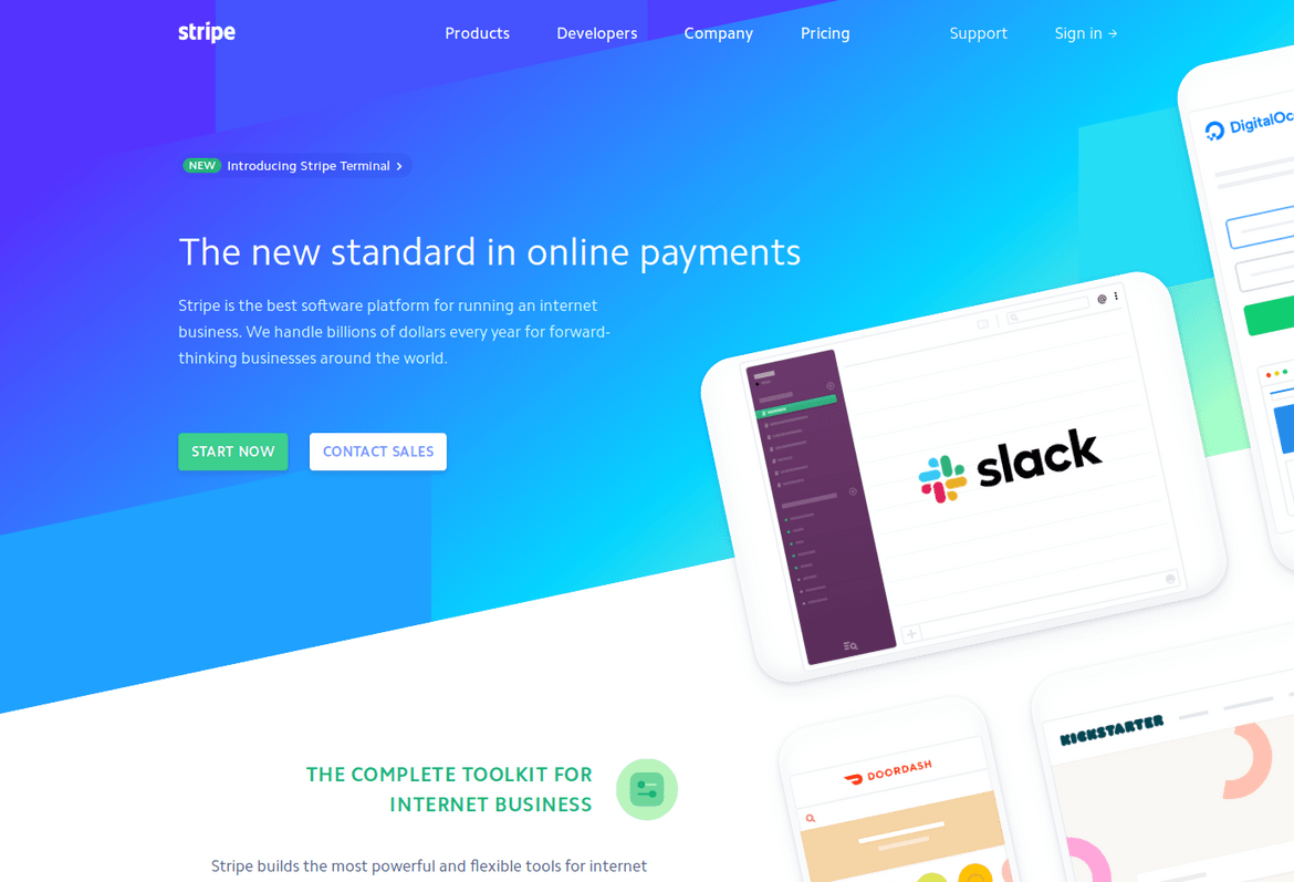Главная страница Stripe